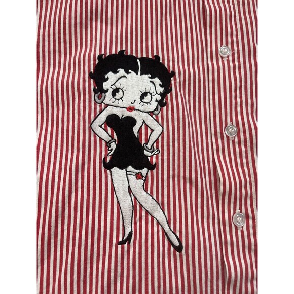 Betty Boop Too Cute Red Pin Stripe Long Sleeve Large Vintage 1993 Rare Cartoon O - Picture 4 of 9